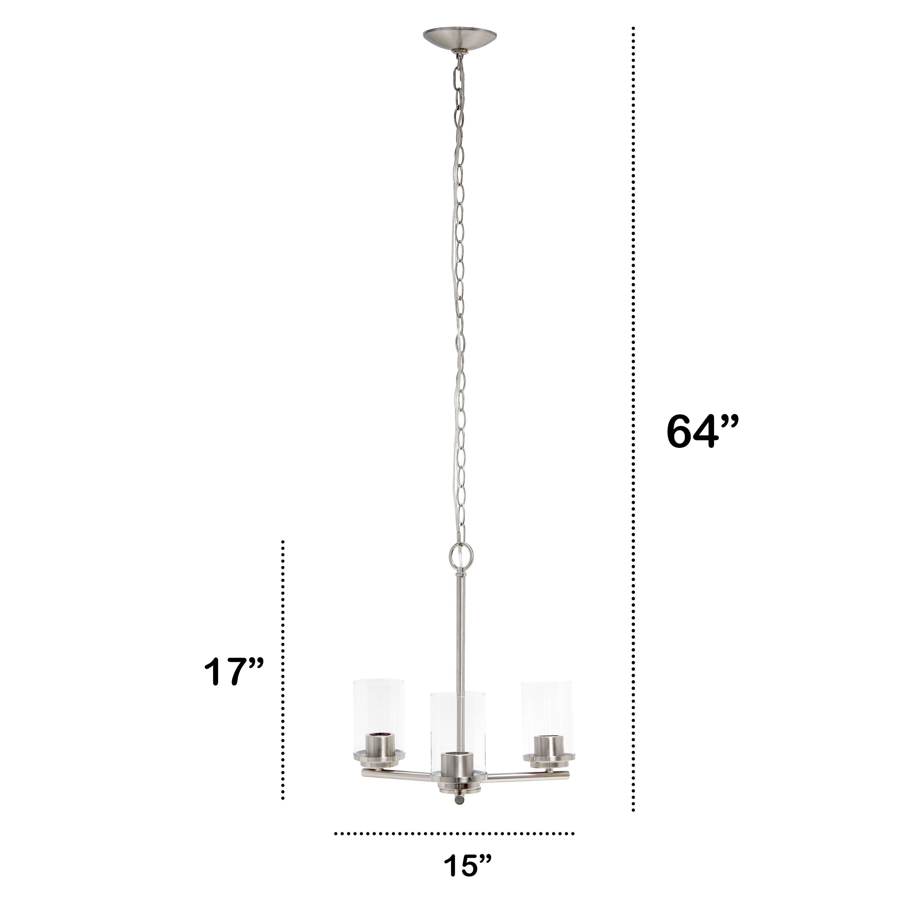3-Light 15" Classic Contemporary Clear Glass and Metal Hanging Pendant Chandelier