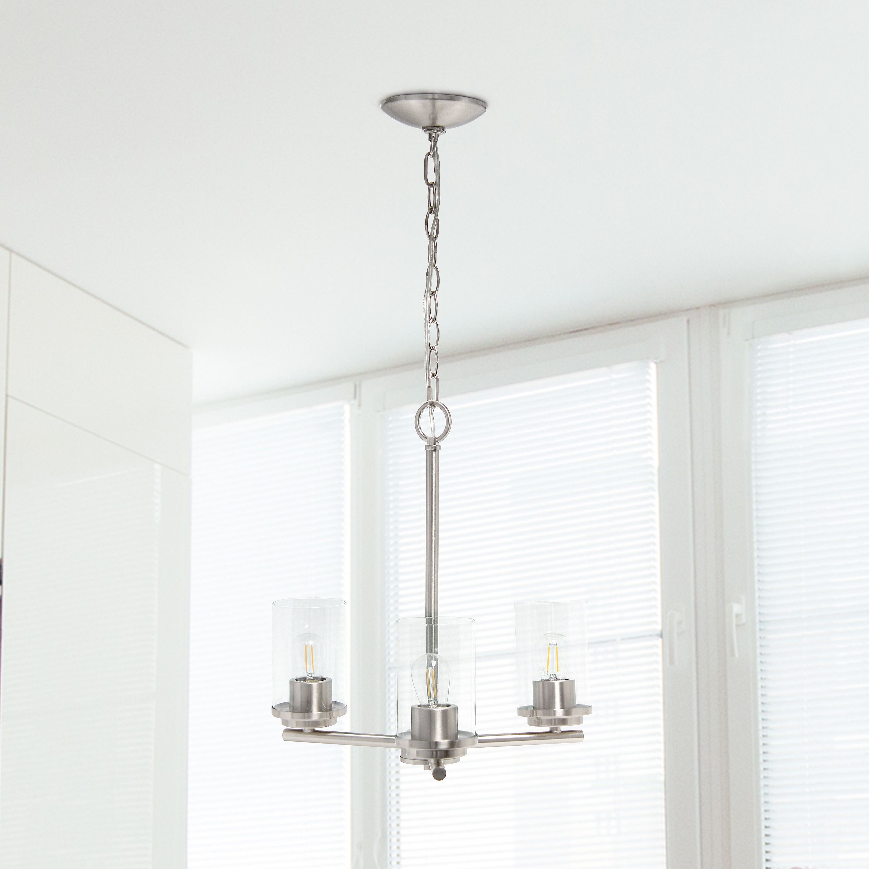 3-Light 15" Classic Contemporary Clear Glass and Metal Hanging Pendant Chandelier