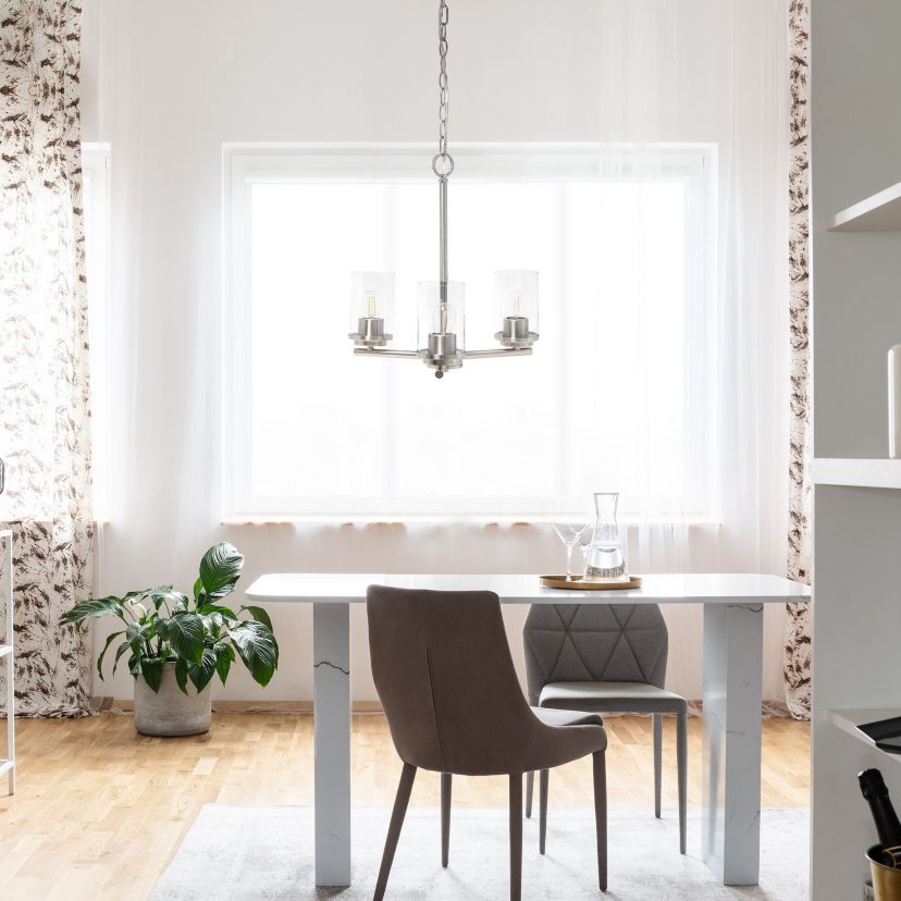 3-Light 15" Classic Contemporary Clear Glass and Metal Hanging Pendant Chandelier
