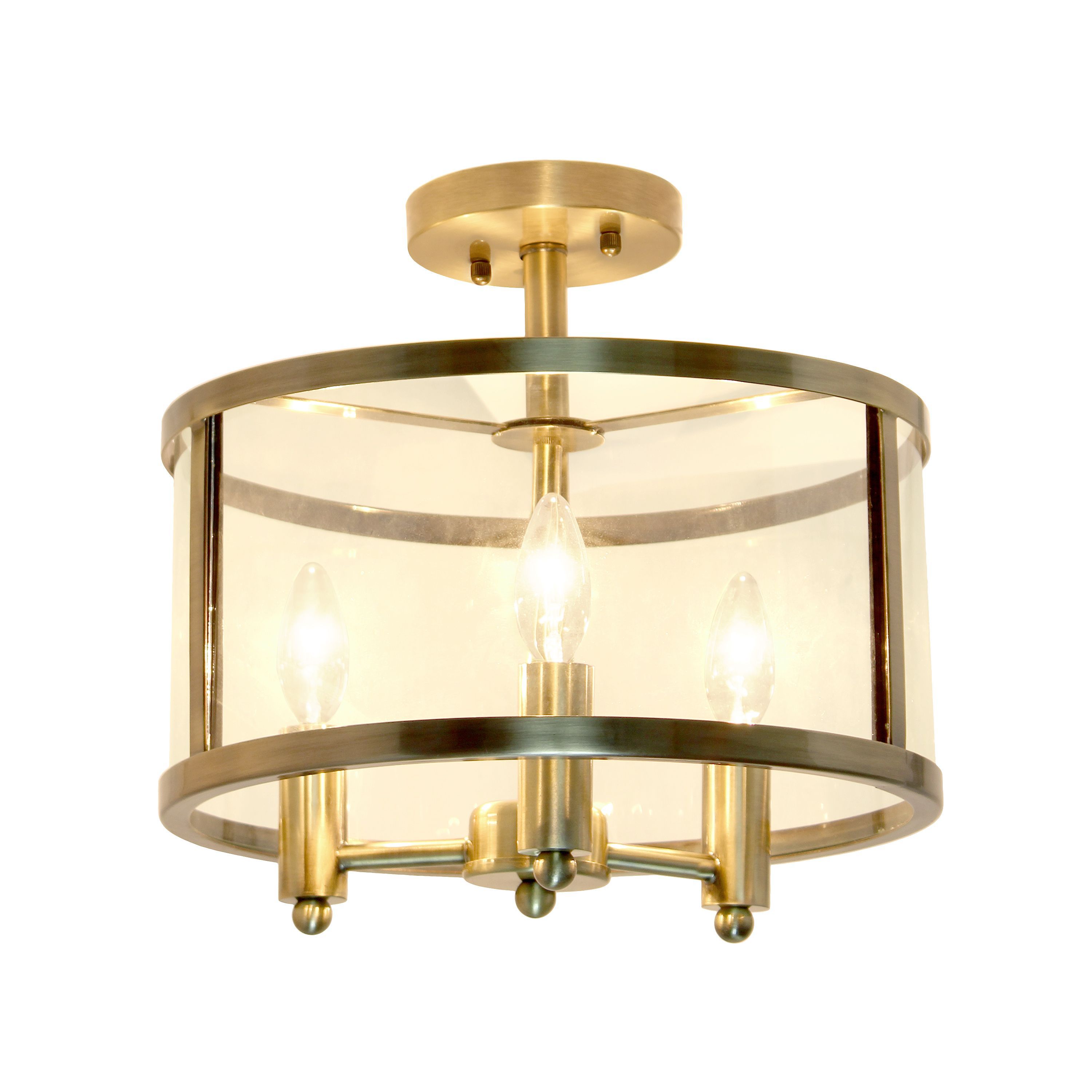 3-Light 13" Glass and Metallic Accented Semi-flushmount