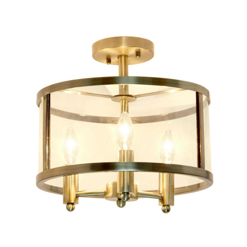 3-Light 13" Glass and Metallic Accented Semi-flushmount