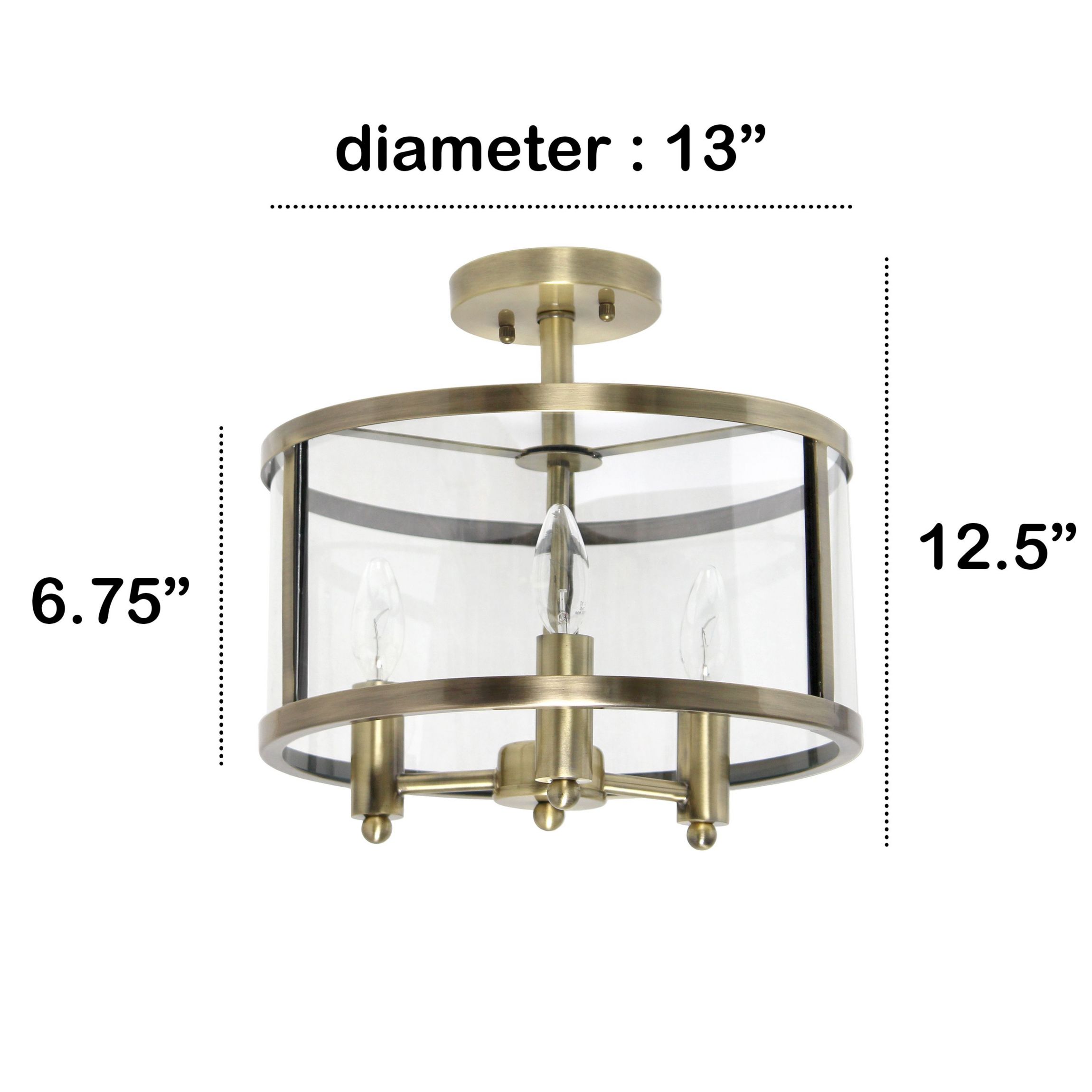 3-Light 13" Glass and Metallic Accented Semi-flushmount