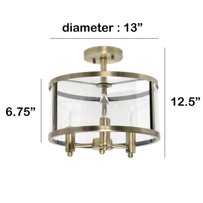 3-Light 13" Glass and Metallic Accented Semi-flushmount