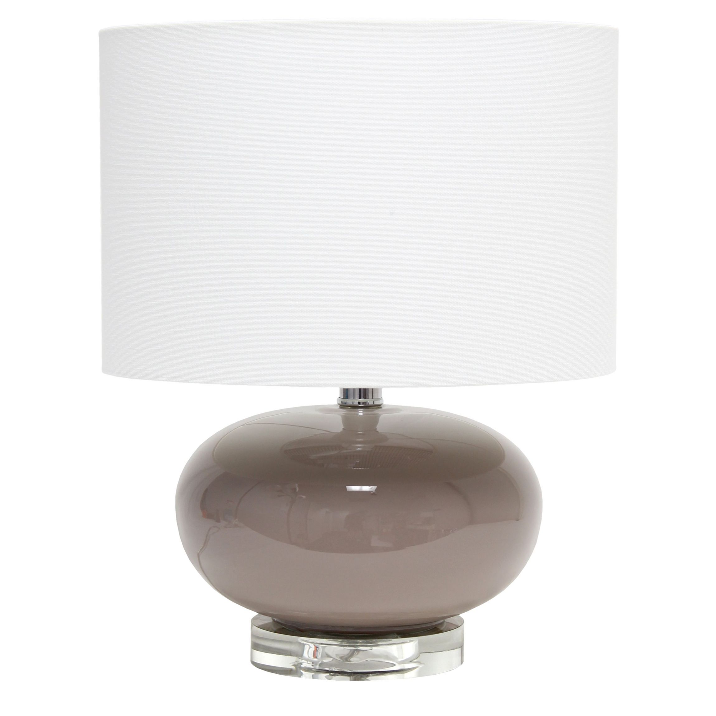 15.25" Modern Ovaloid Glass Bedside Table Lamp with White Fabric Shade