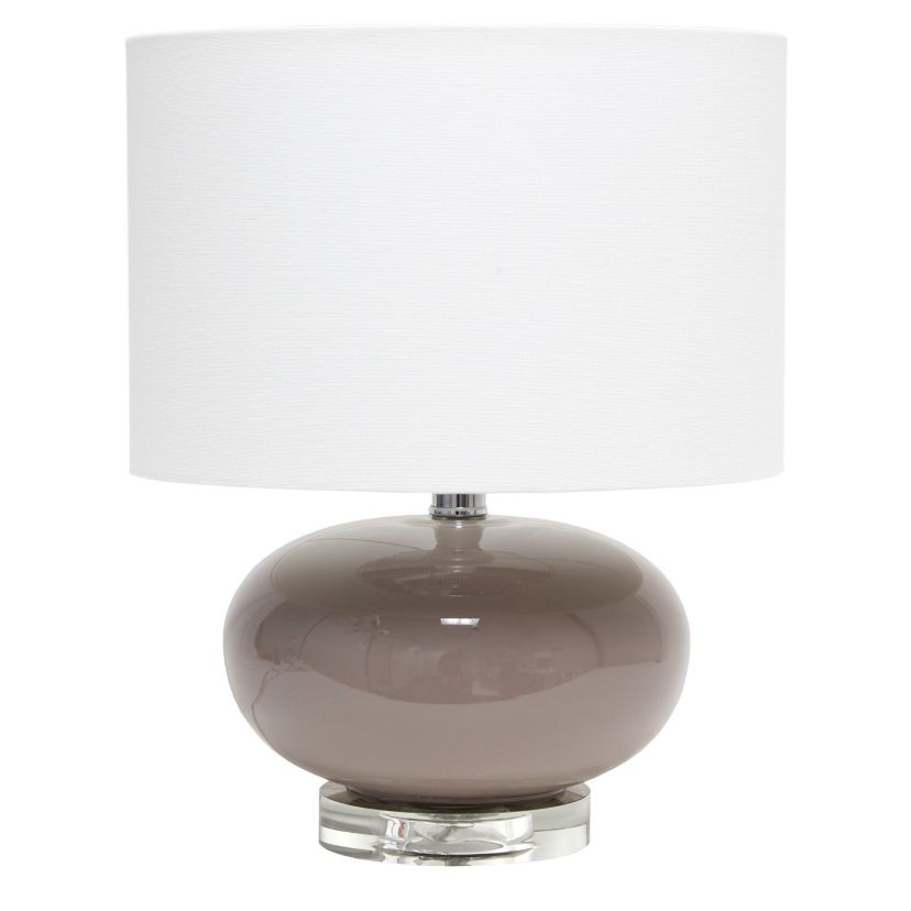15.25" Modern Ovaloid Glass Bedside Table Lamp with White Fabric Shade