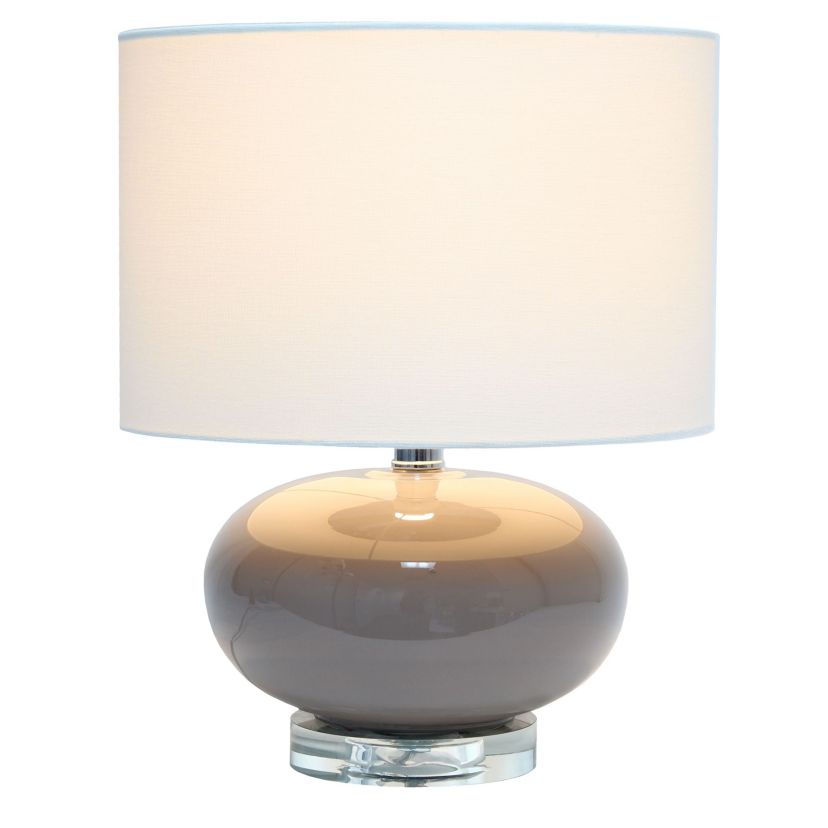 15.25" Modern Ovaloid Glass Bedside Table Lamp with White Fabric Shade