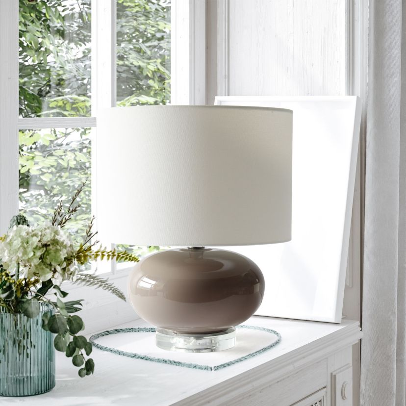 15.25" Modern Ovaloid Glass Bedside Table Lamp with White Fabric Shade