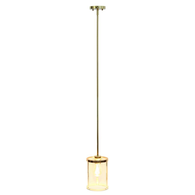 1-Light 9.25" Adjustable Hanging Cylindrical Clear Glass Pendant Fixture with Metal Accents