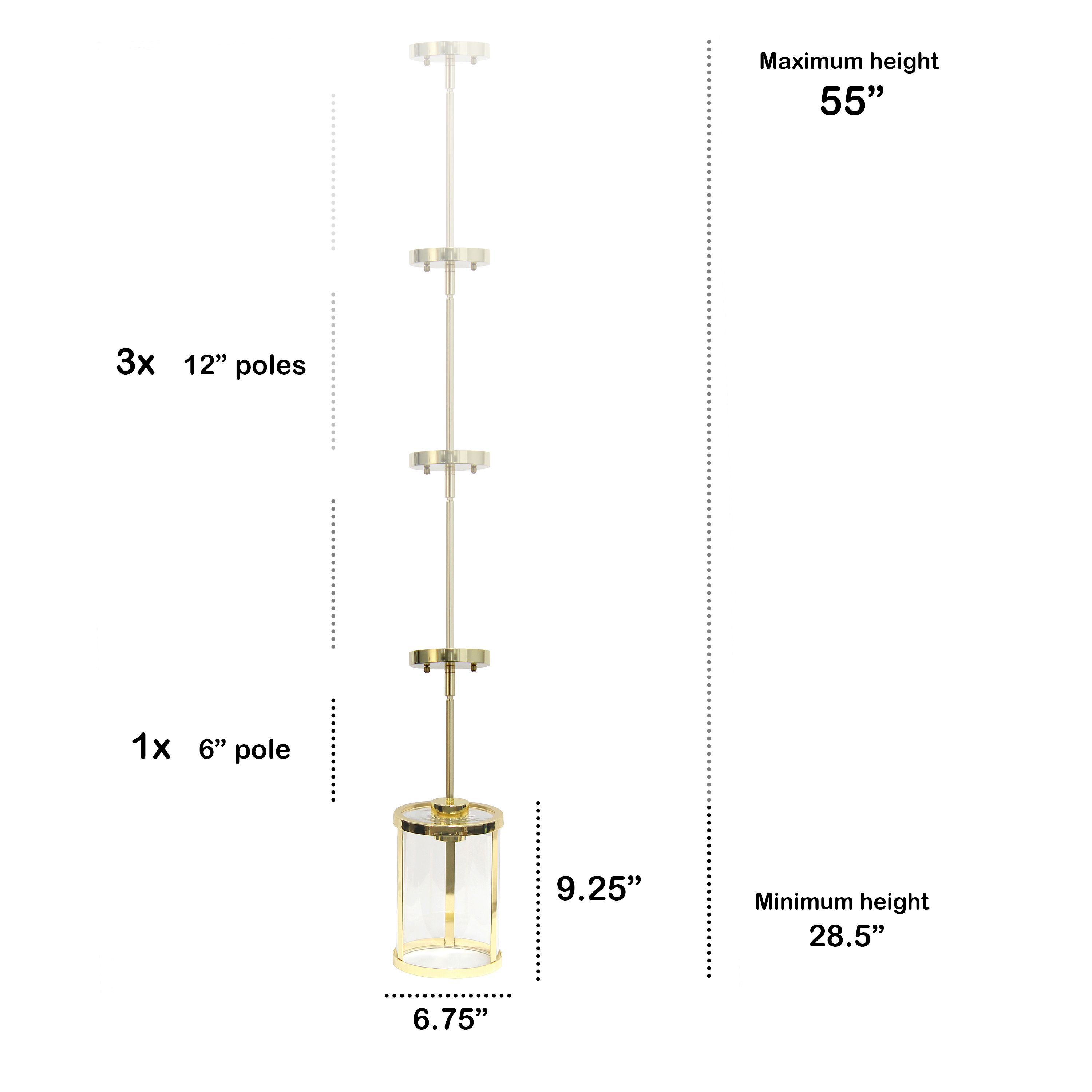 1-Light 9.25" Adjustable Hanging Cylindrical Clear Glass Pendant Fixture with Metal Accents