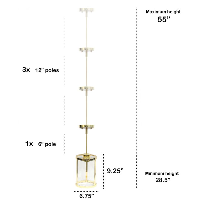 1-Light 9.25" Adjustable Hanging Cylindrical Clear Glass Pendant Fixture with Metal Accents