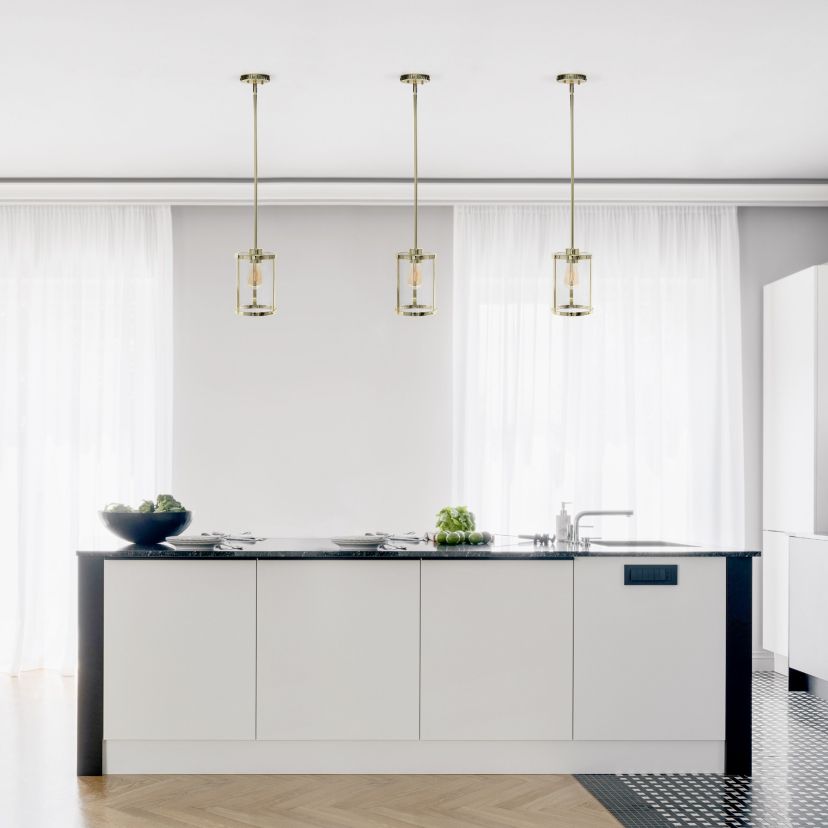 1-Light 9.25" Adjustable Hanging Cylindrical Clear Glass Pendant Fixture with Metal Accents