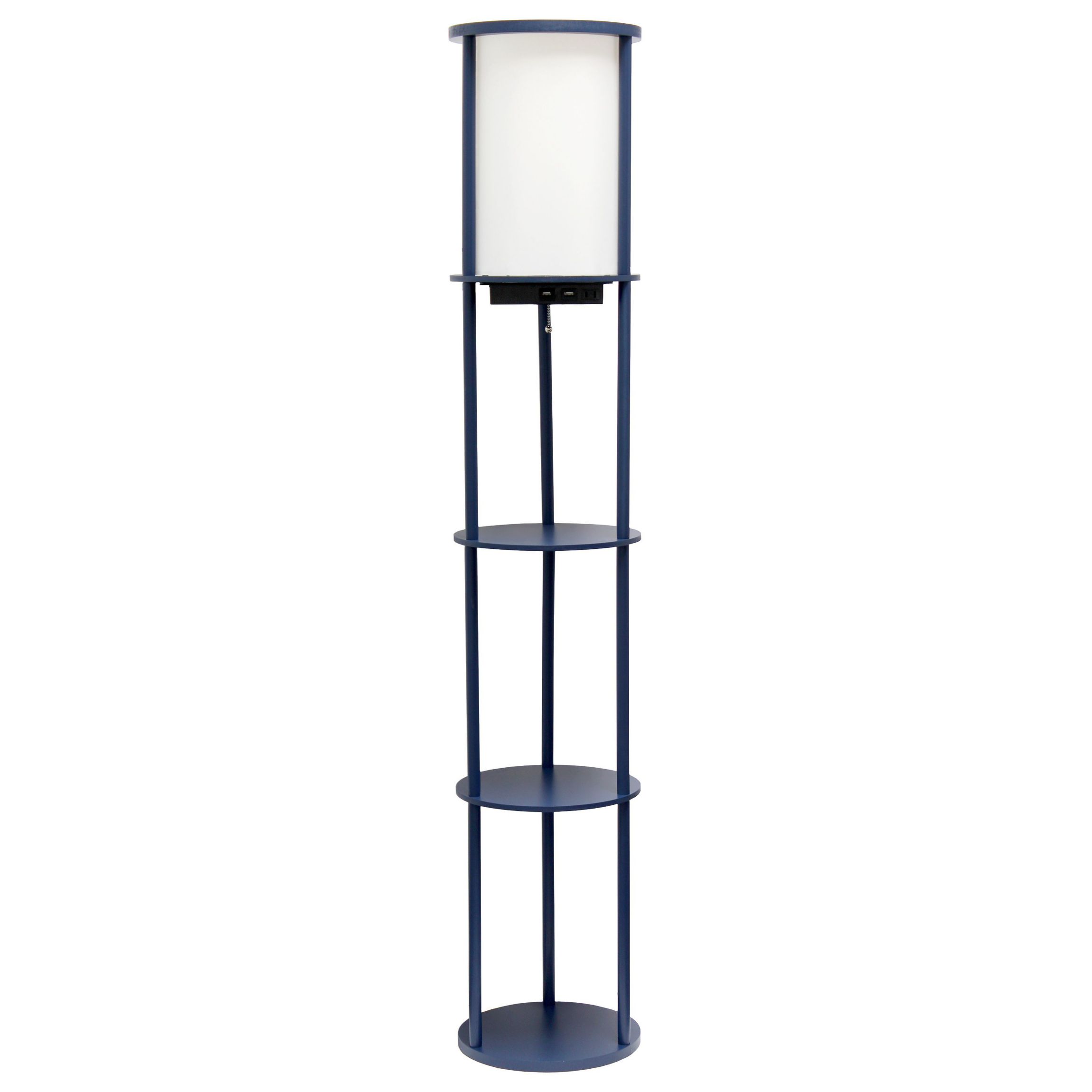 62.5" Round Etagere Organizer Storage Floor Lamp with 2 USB Charging Ports, 1 Charging Outlet