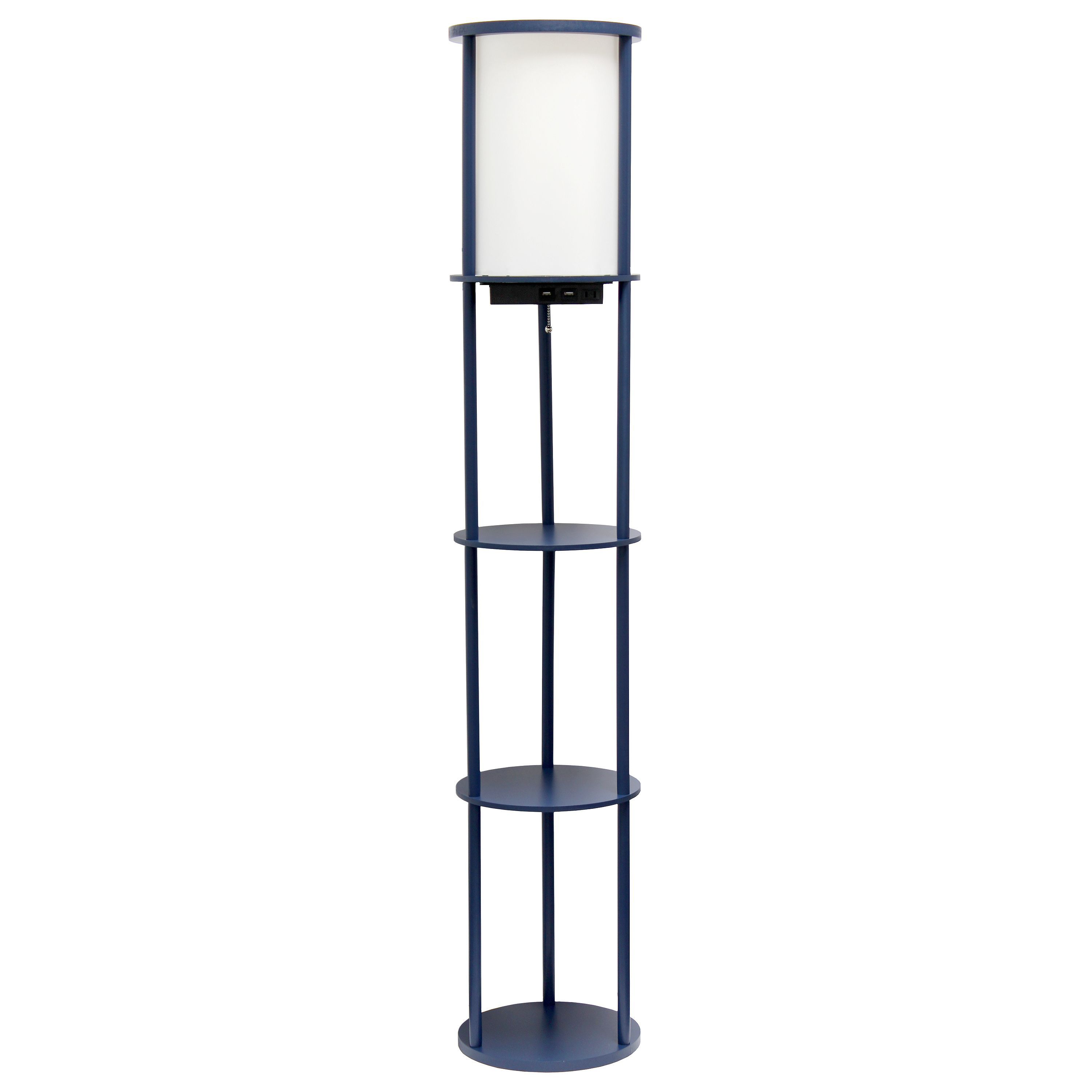 62.5" Round Etagere Organizer Storage Floor Lamp with 2 USB Charging Ports, 1 Charging Outlet