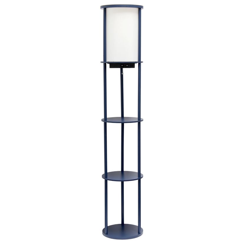 62.5" Round Etagere Organizer Storage Floor Lamp with 2 USB Charging Ports, 1 Charging Outlet