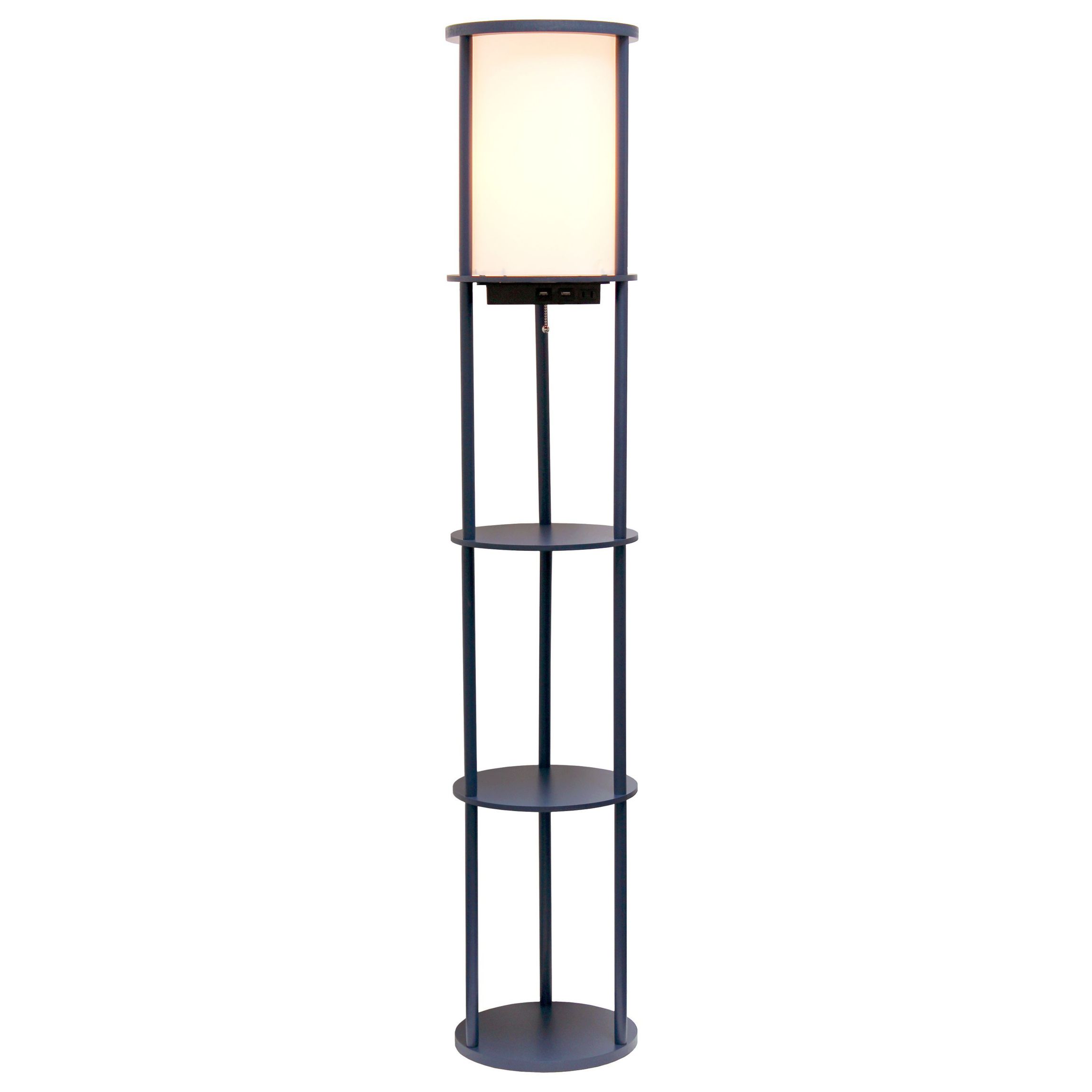 62.5" Round Etagere Organizer Storage Floor Lamp with 2 USB Charging Ports, 1 Charging Outlet