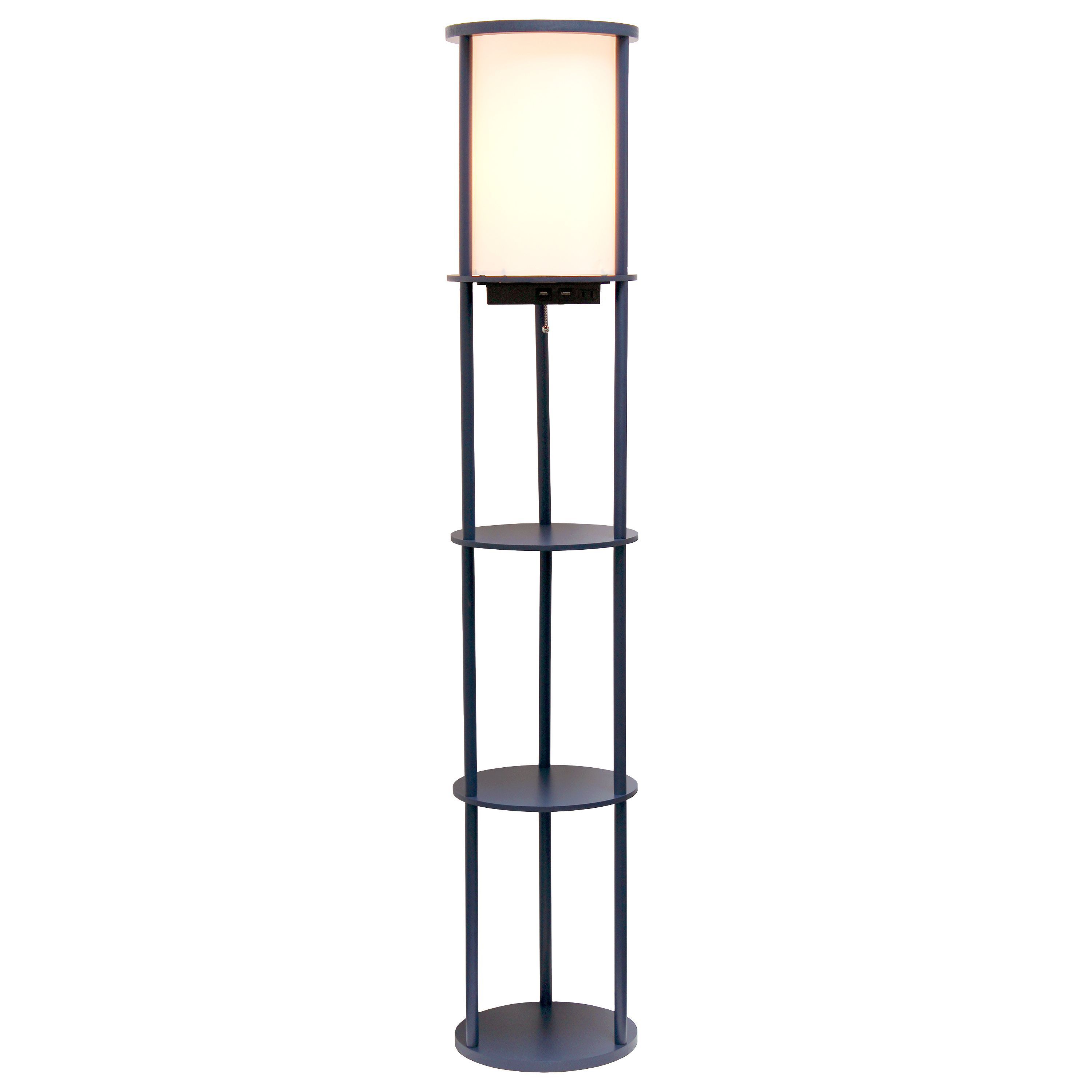 62.5" Round Etagere Organizer Storage Floor Lamp with 2 USB Charging Ports, 1 Charging Outlet