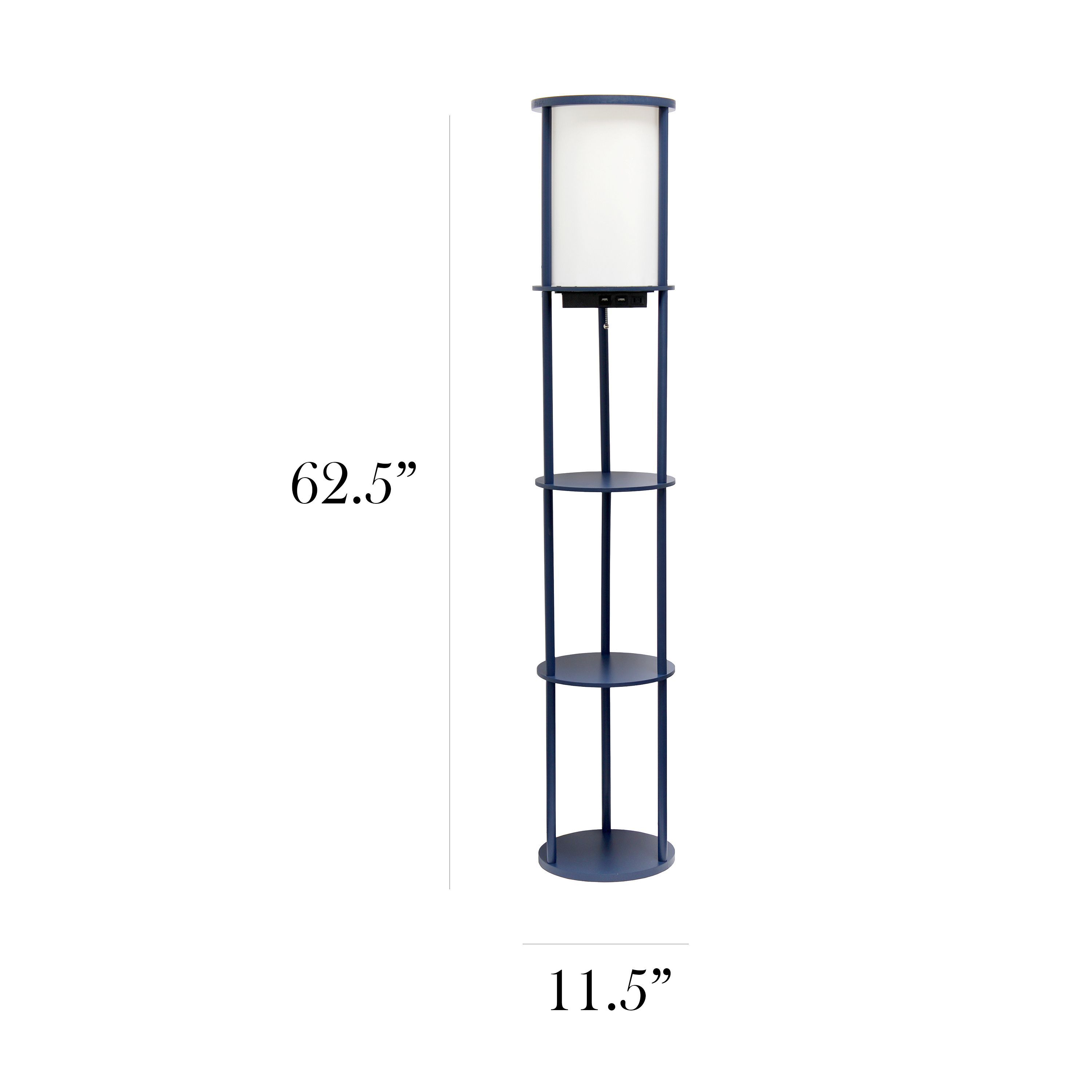 62.5" Round Etagere Organizer Storage Floor Lamp with 2 USB Charging Ports, 1 Charging Outlet
