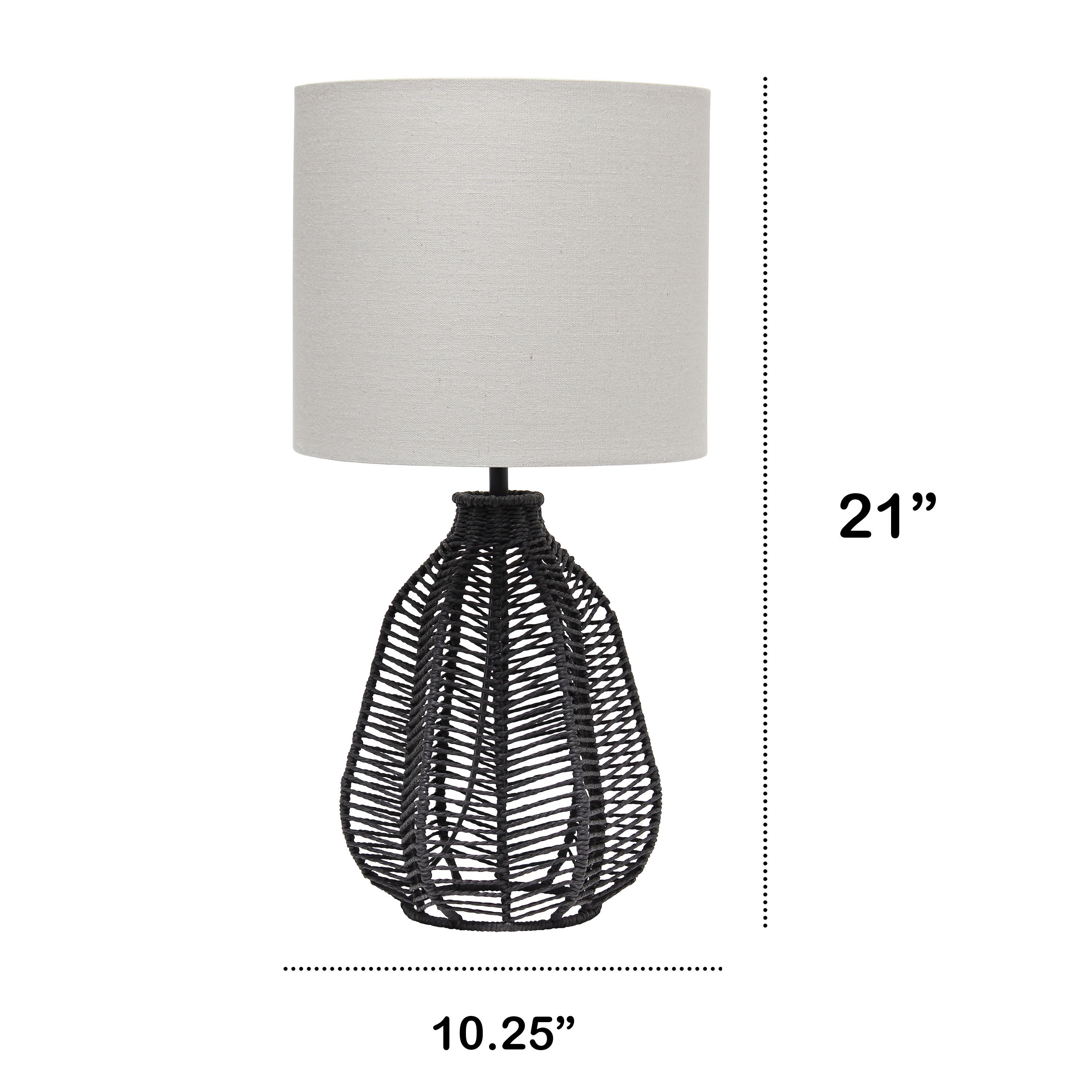 21" Vintage Rattan Wicker Style Paper Rope Bedside Table Lamp with Light Gray Fabric Shade