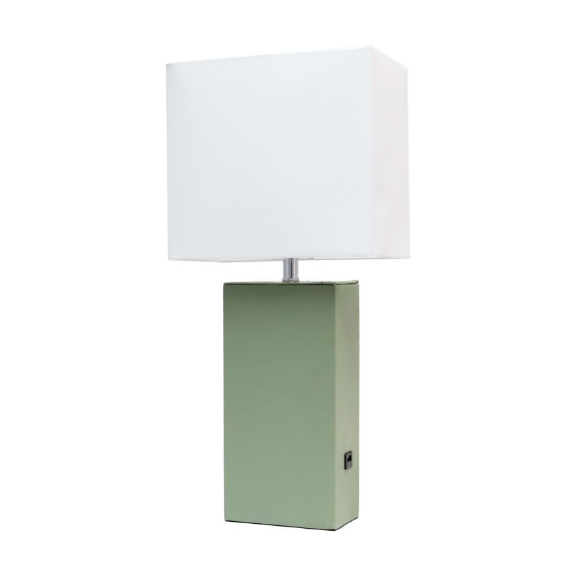 21" Leather Base Modern Home Décor Bedside Table Lamp with USB Charging Port