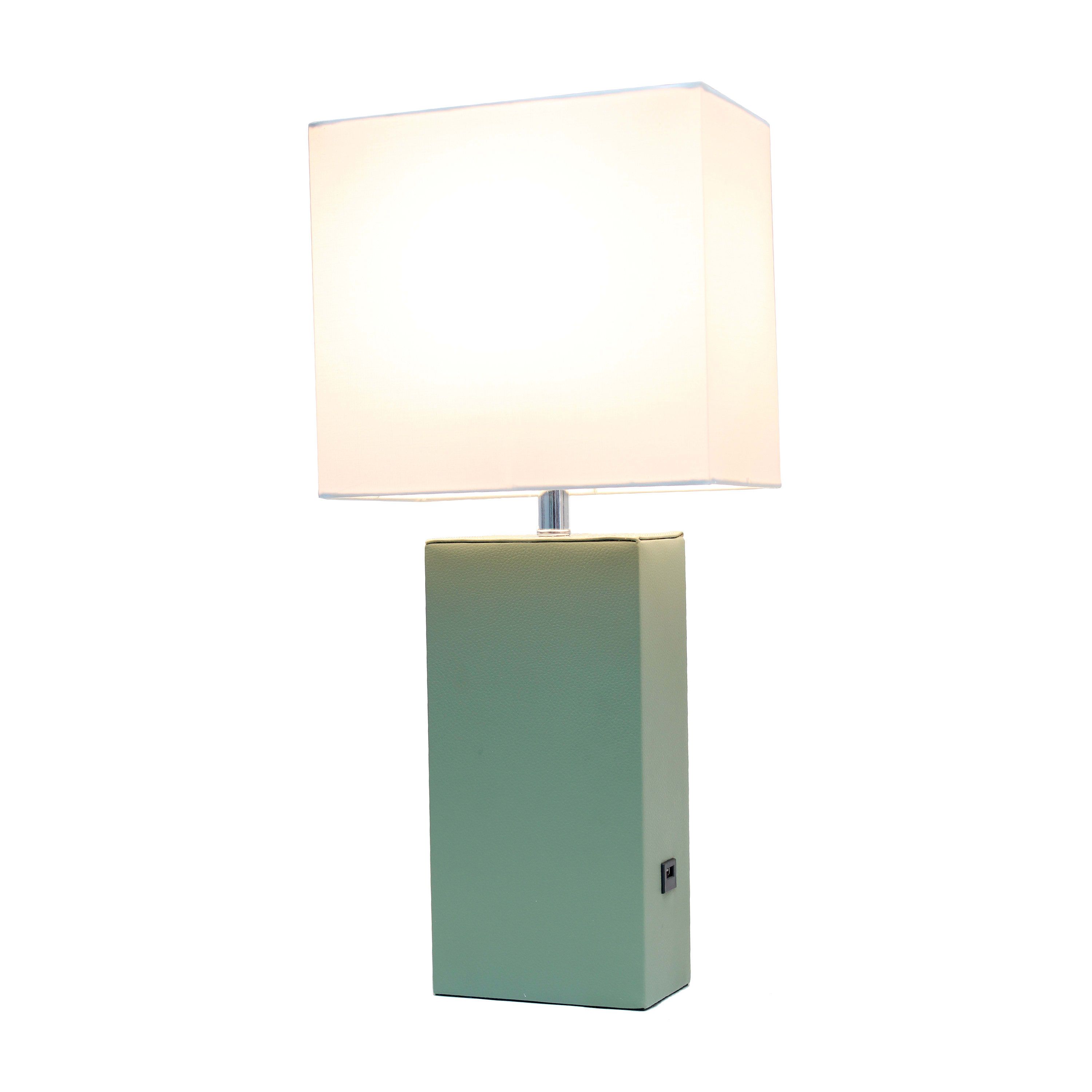 21" Leather Base Modern Home Décor Bedside Table Lamp with USB Charging Port