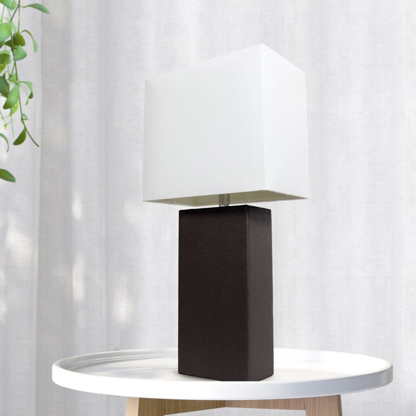 21" Leather Base Modern Home Décor Bedside Table Lamp
