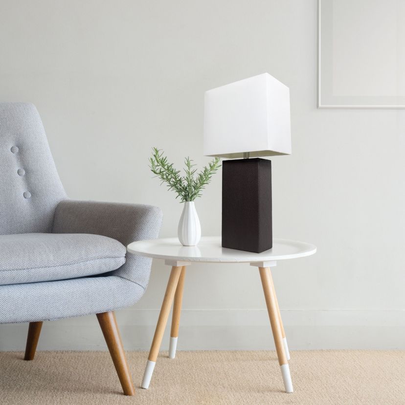 21" Leather Base Modern Home Décor Bedside Table Lamp