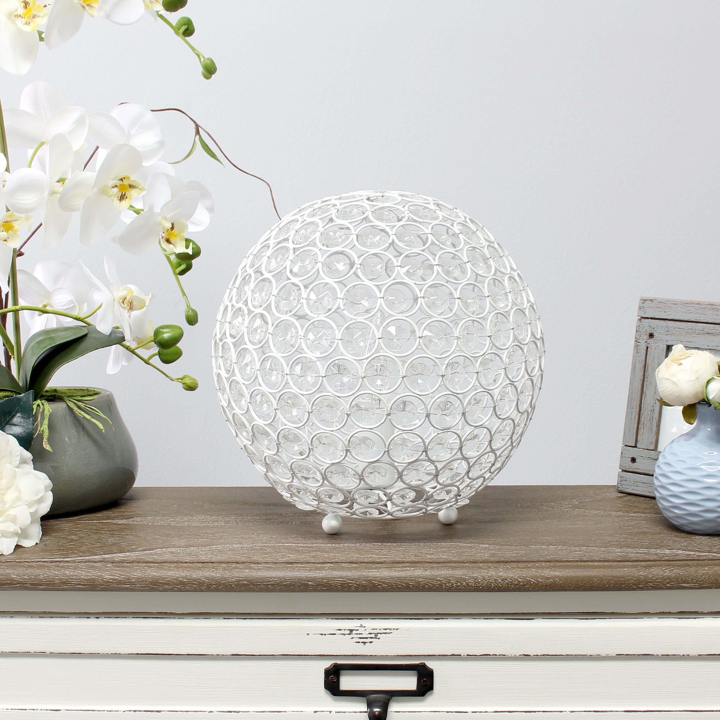 10" Elipse Medium Contemporary Metal Crystal Round Sphere Glamorous Orb Table Lamp