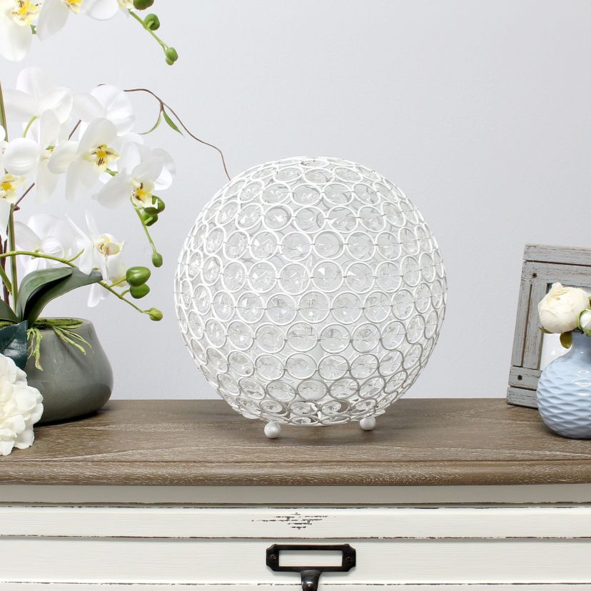10" Elipse Medium Contemporary Metal Crystal Round Sphere Glamorous Orb Table Lamp