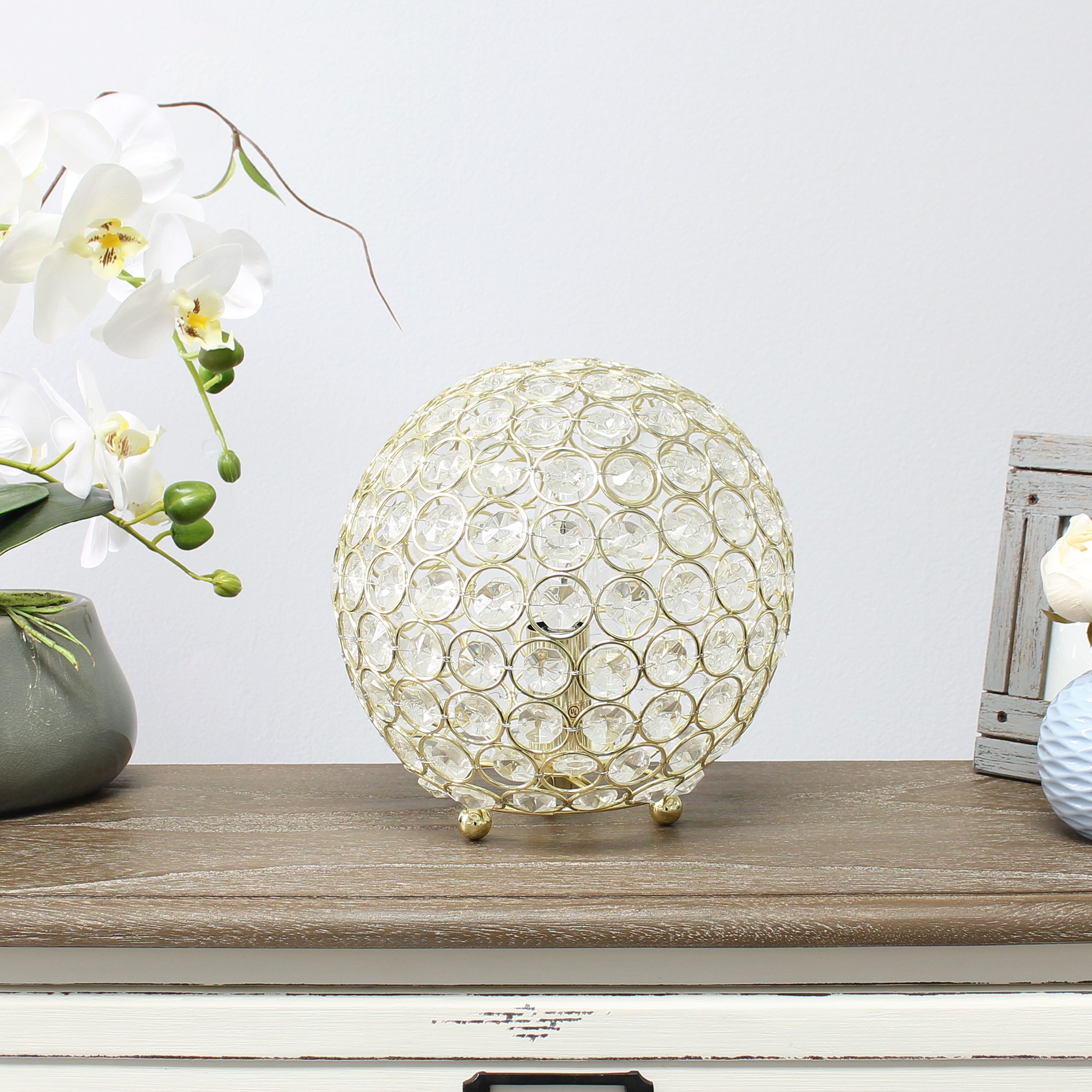 8" Elipse Metal Crystal Round Sphere Glamourous Orb Table Lamp