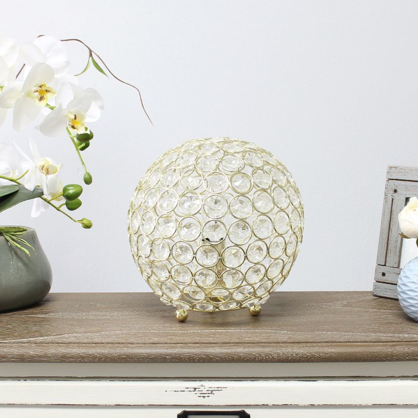 8" Elipse Metal Crystal Round Sphere Glamourous Orb Table Lamp
