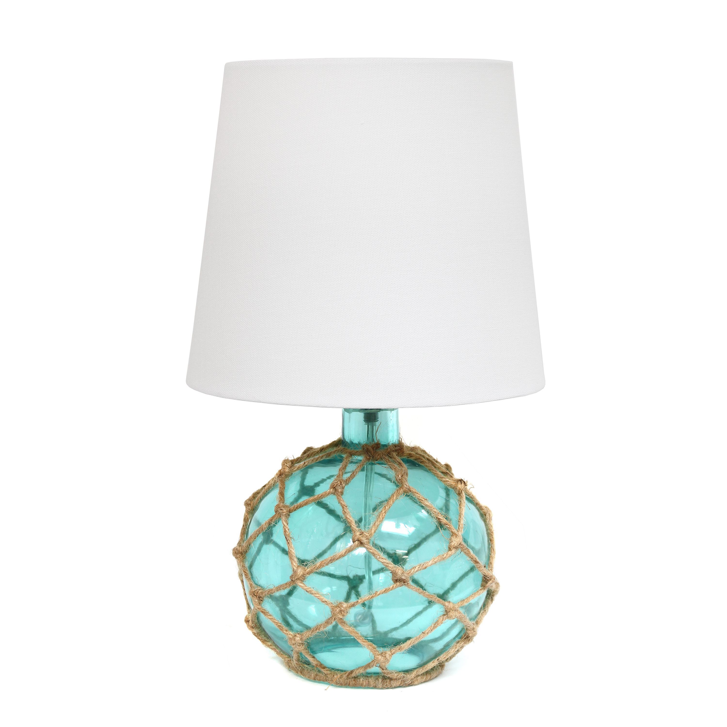 14.75" Medium Coastal Fishermans Shoreside Colored Glass Rope Table Lamp with White Fabric Empire Shade
