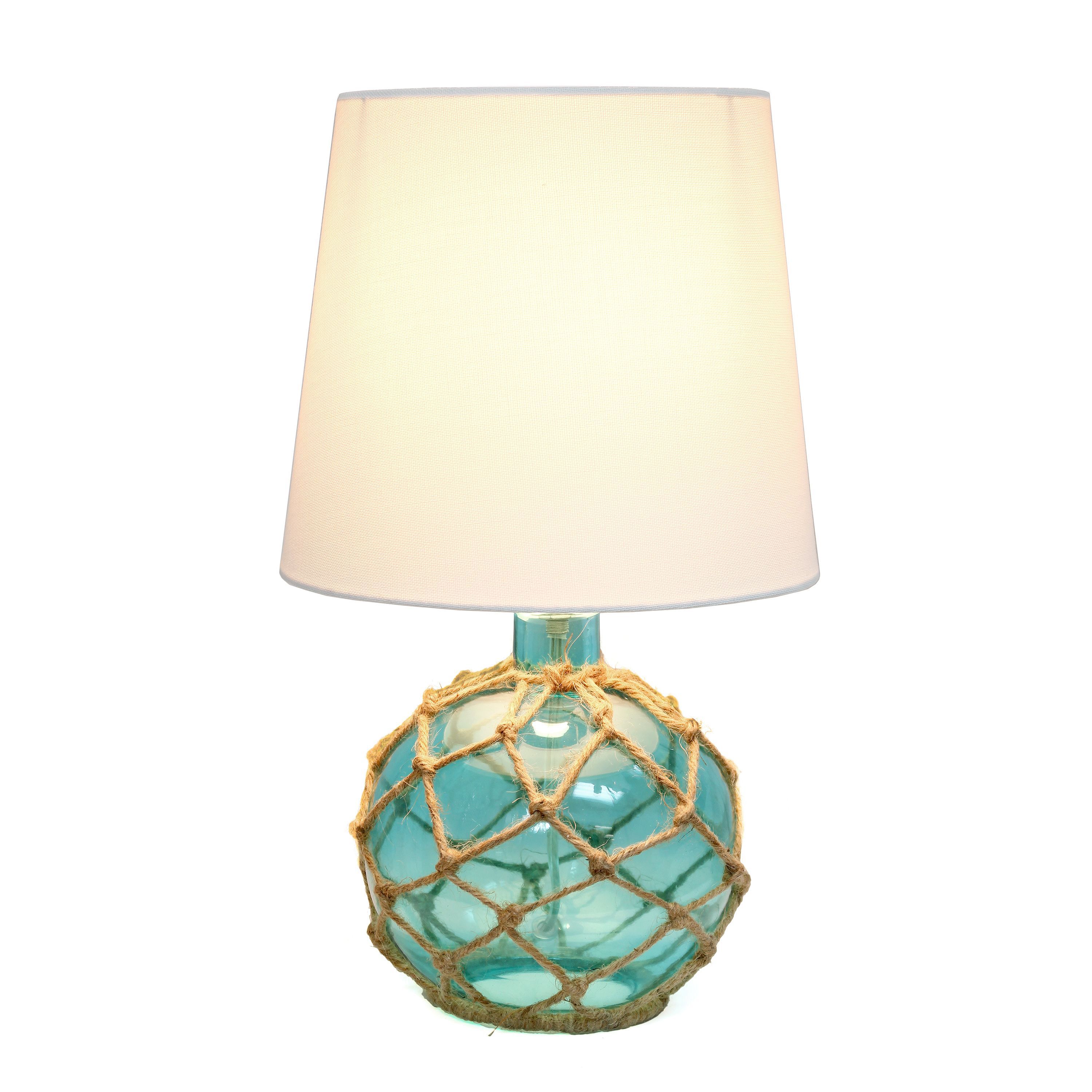 14.75" Medium Coastal Fishermans Shoreside Colored Glass Rope Table Lamp with White Fabric Empire Shade