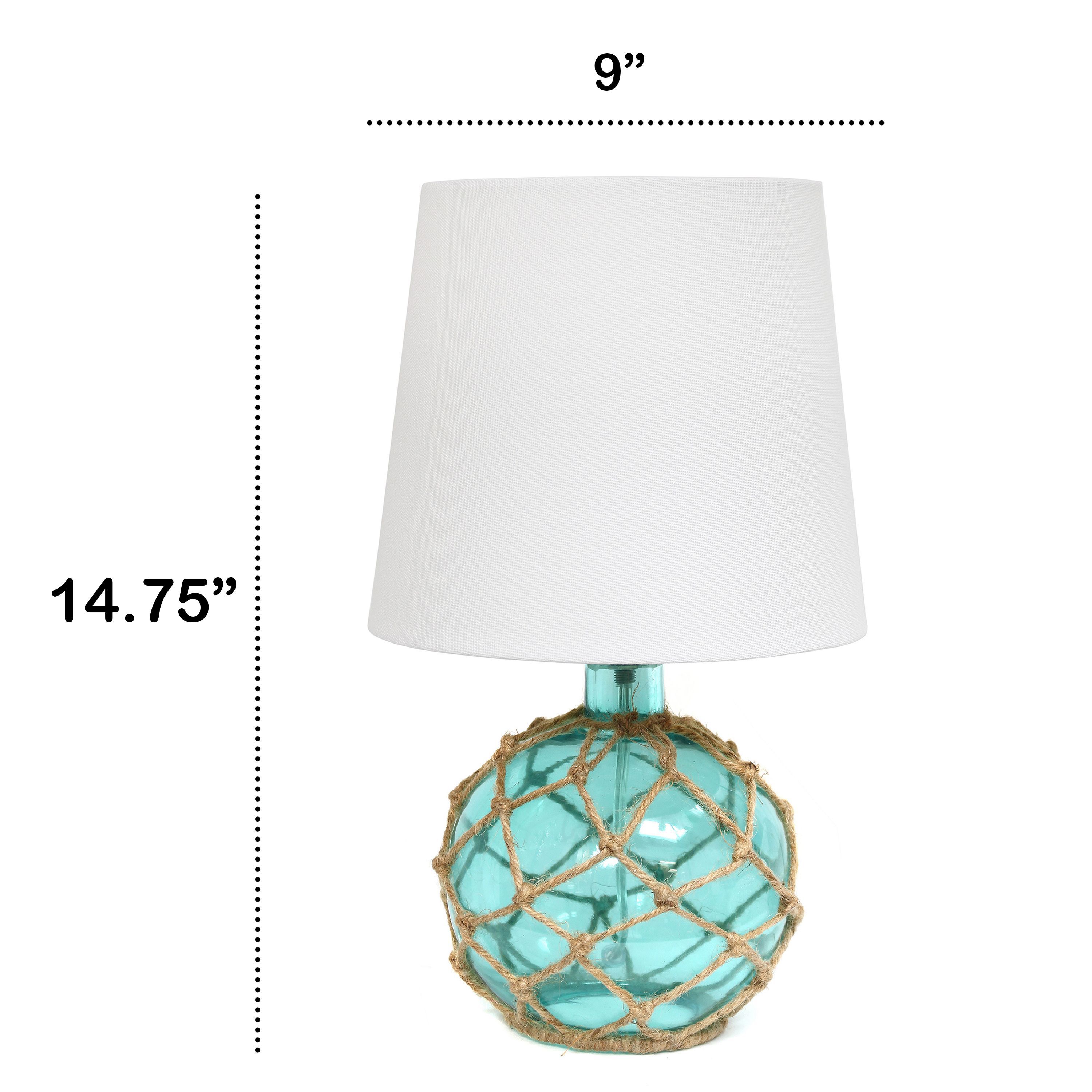 14.75" Medium Coastal Fishermans Shoreside Colored Glass Rope Table Lamp with White Fabric Empire Shade
