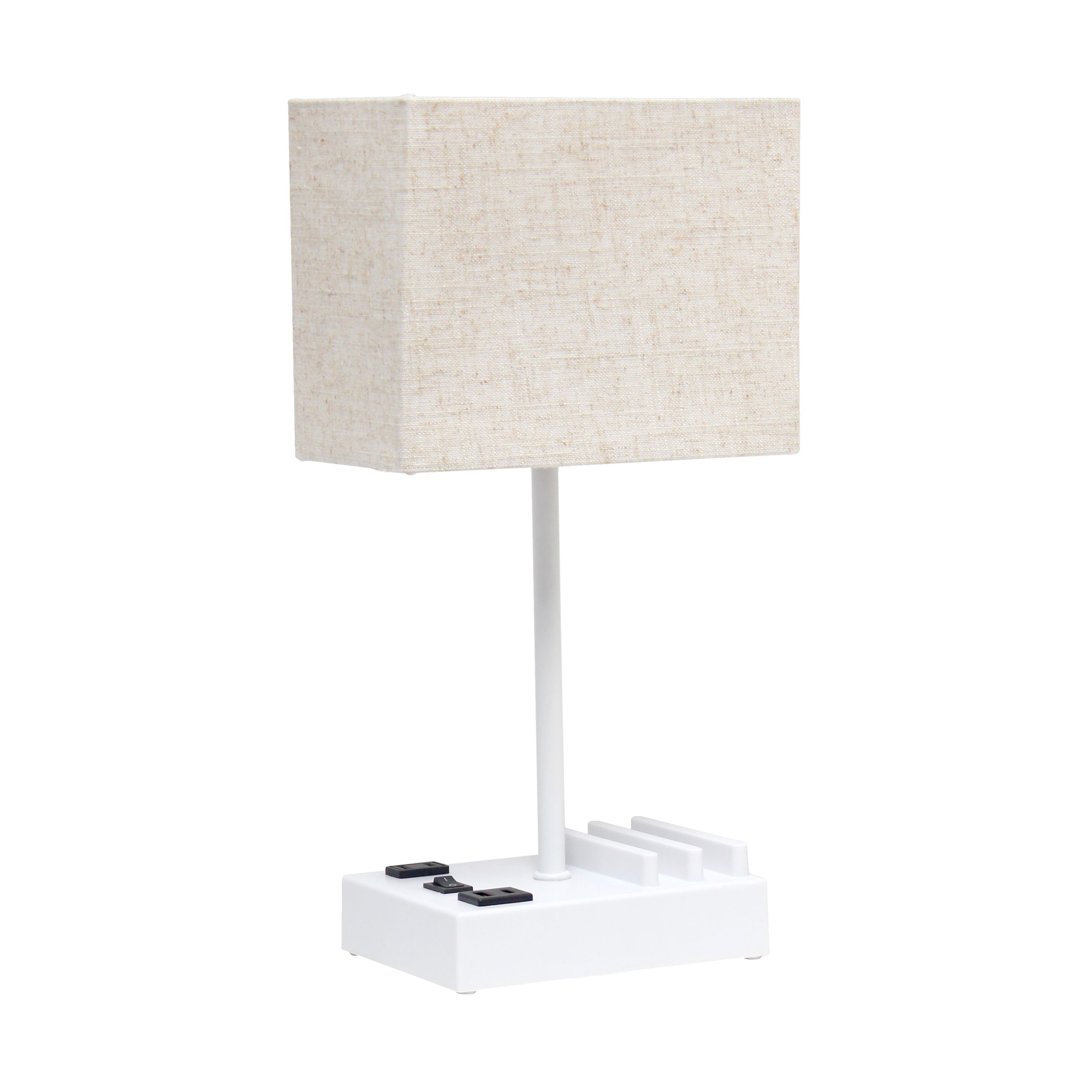 15.3" Tall Rectangular Multi-Use 1 Light Table Lamp with 2 USB Ports and Outlet