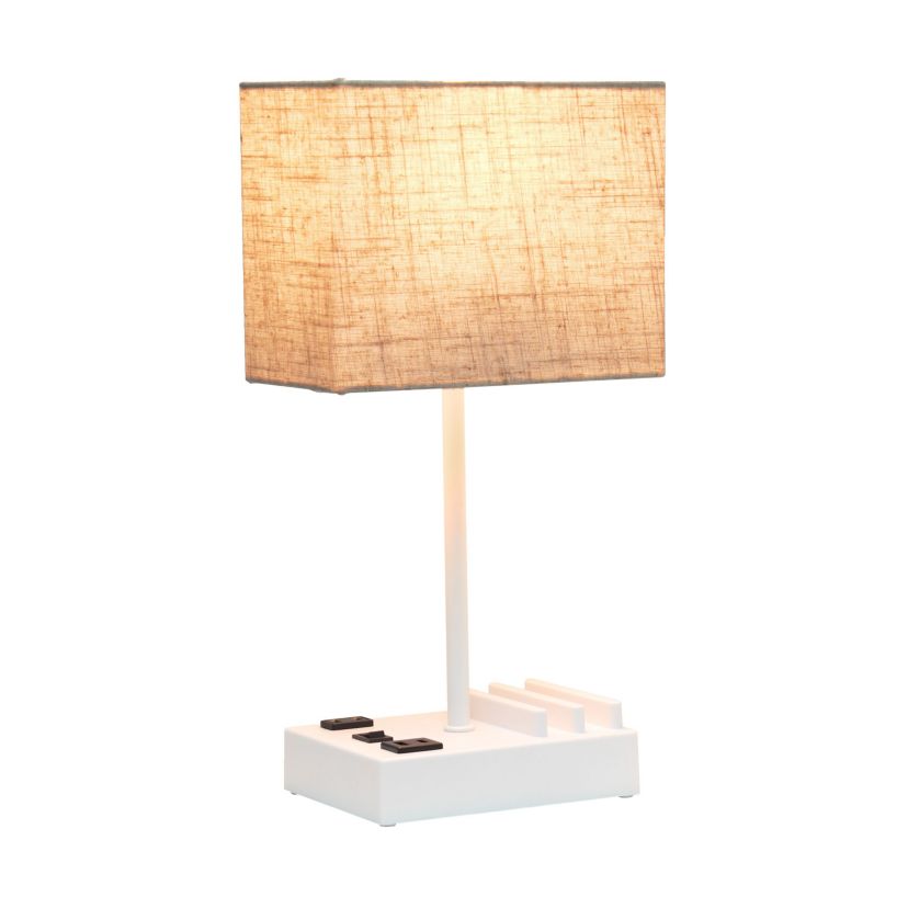 15.3" Tall Rectangular Multi-Use 1 Light Table Lamp with 2 USB Ports and Outlet