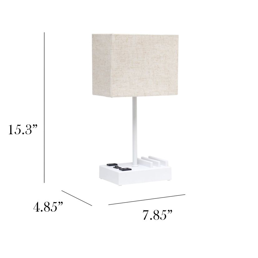 15.3" Tall Rectangular Multi-Use 1 Light Table Lamp with 2 USB Ports and Outlet