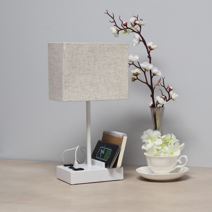 15.3" Tall Rectangular Multi-Use 1 Light Table Lamp with 2 USB Ports and Outlet