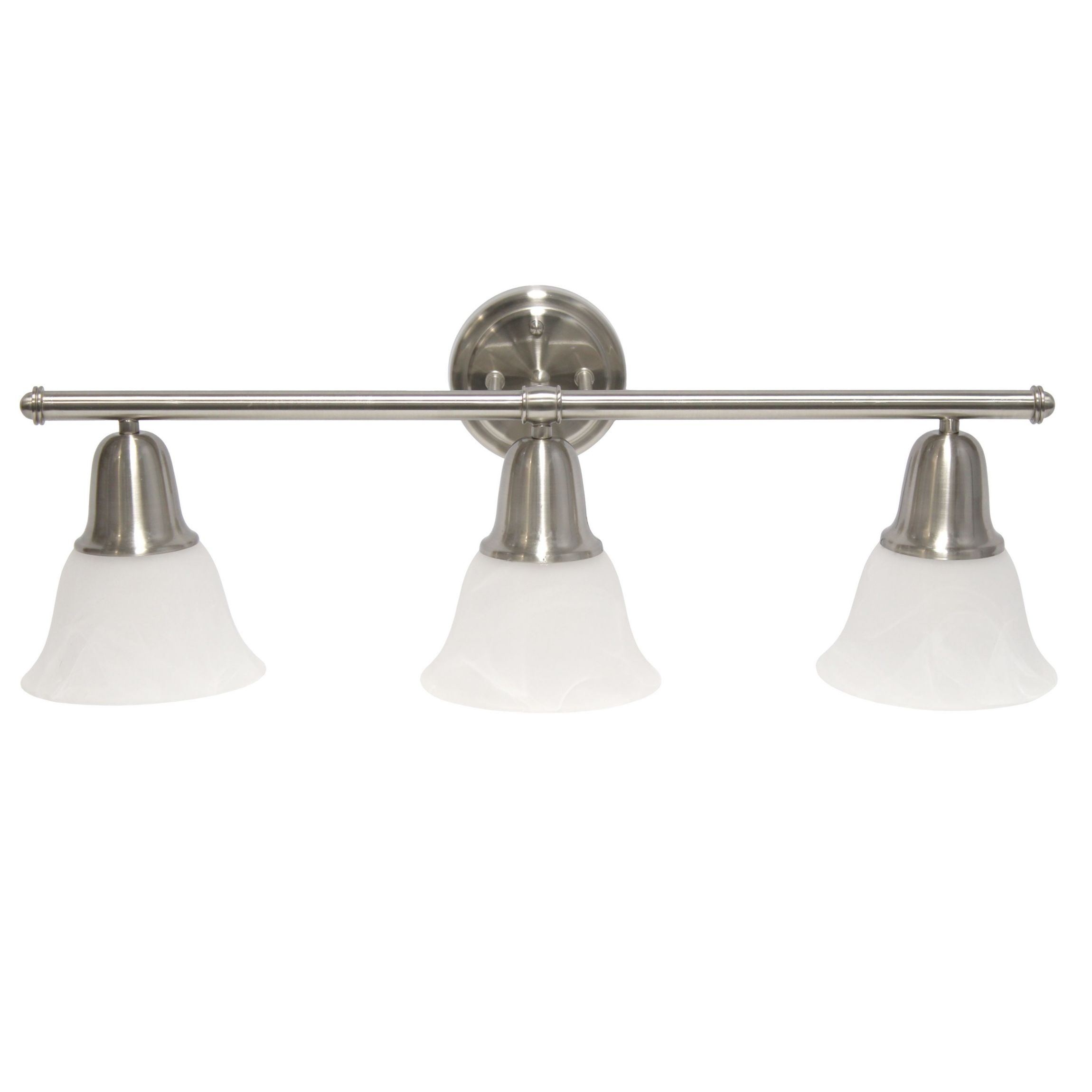 Essentix Contemporary Three Light Metal and Alabaster White Glass Shade Vanity Uplight Downlight Wall Mounted Fixture with Metal Accents