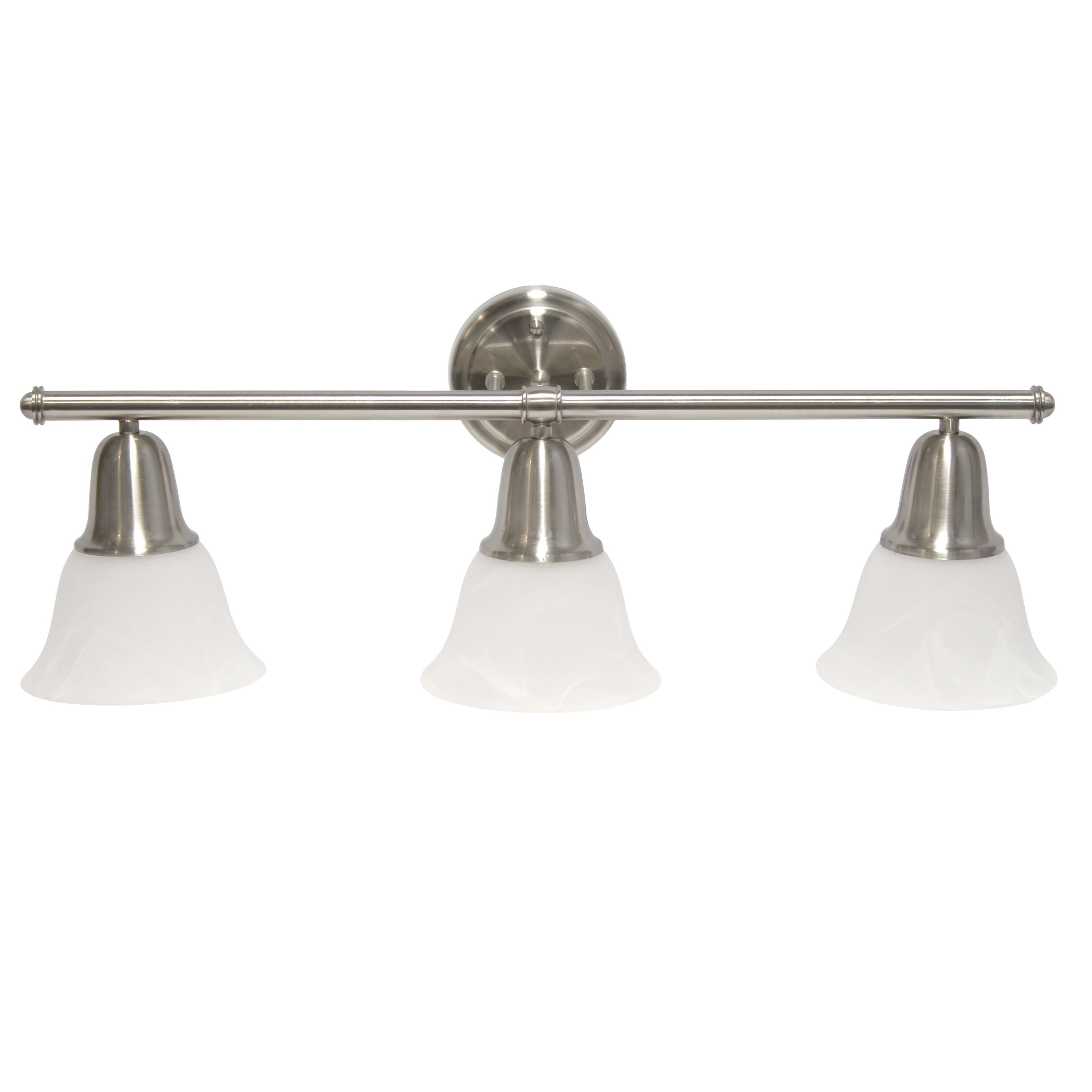 Essentix Contemporary Three Light Metal and Alabaster White Glass Shade Vanity Uplight Downlight Wall Mounted Fixture with Metal Accents