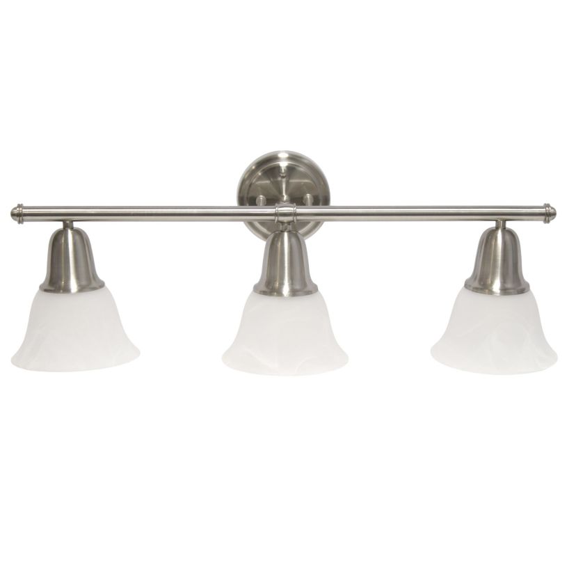 Essentix Contemporary Three Light Metal and Alabaster White Glass Shade Vanity Uplight Downlight Wall Mounted Fixture with Metal Accents