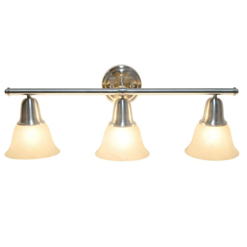 Essentix Contemporary Three Light Metal and Alabaster White Glass Shade Vanity Uplight Downlight Wall Mounted Fixture with Metal Accents