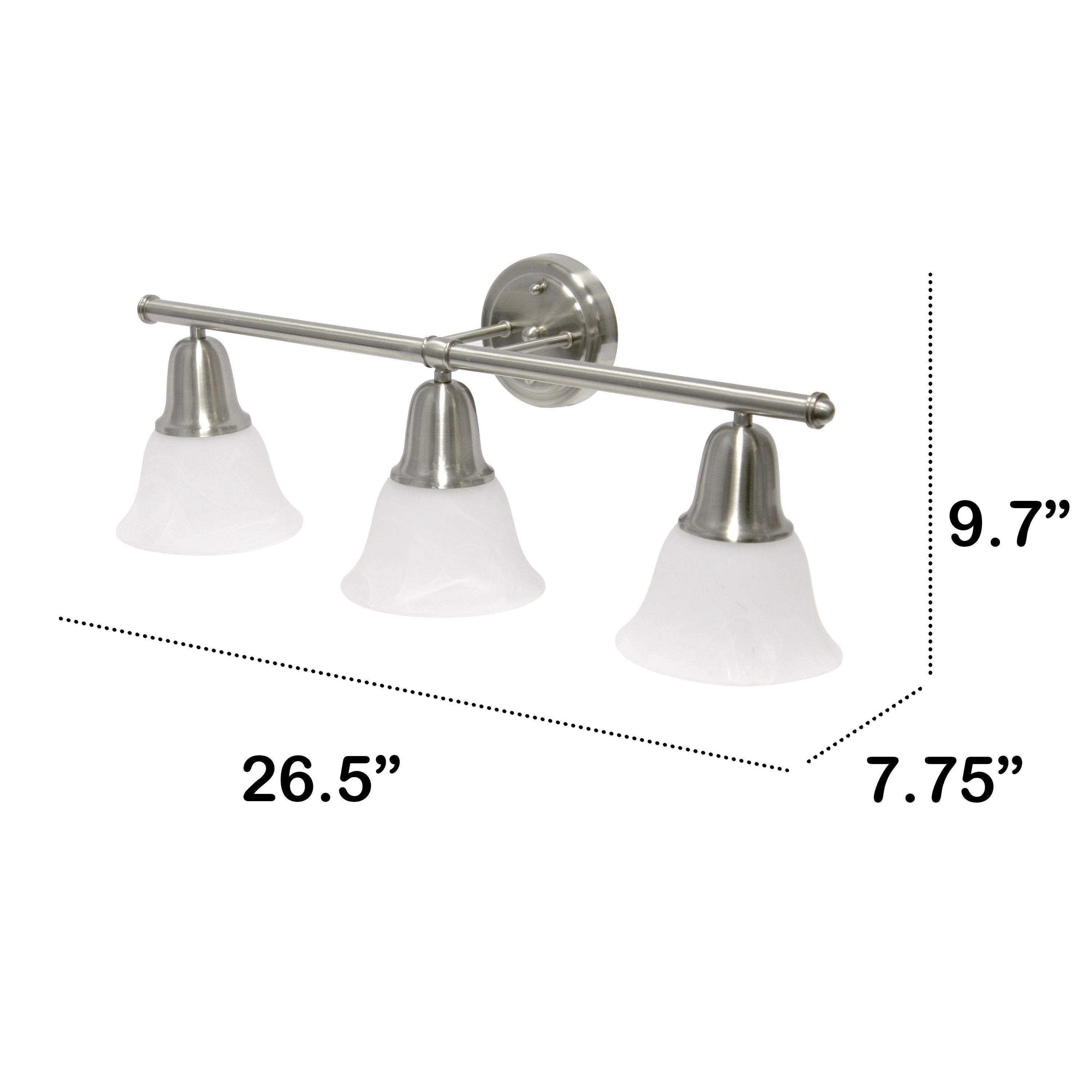 Essentix Contemporary Three Light Metal and Alabaster White Glass Shade Vanity Uplight Downlight Wall Mounted Fixture with Metal Accents