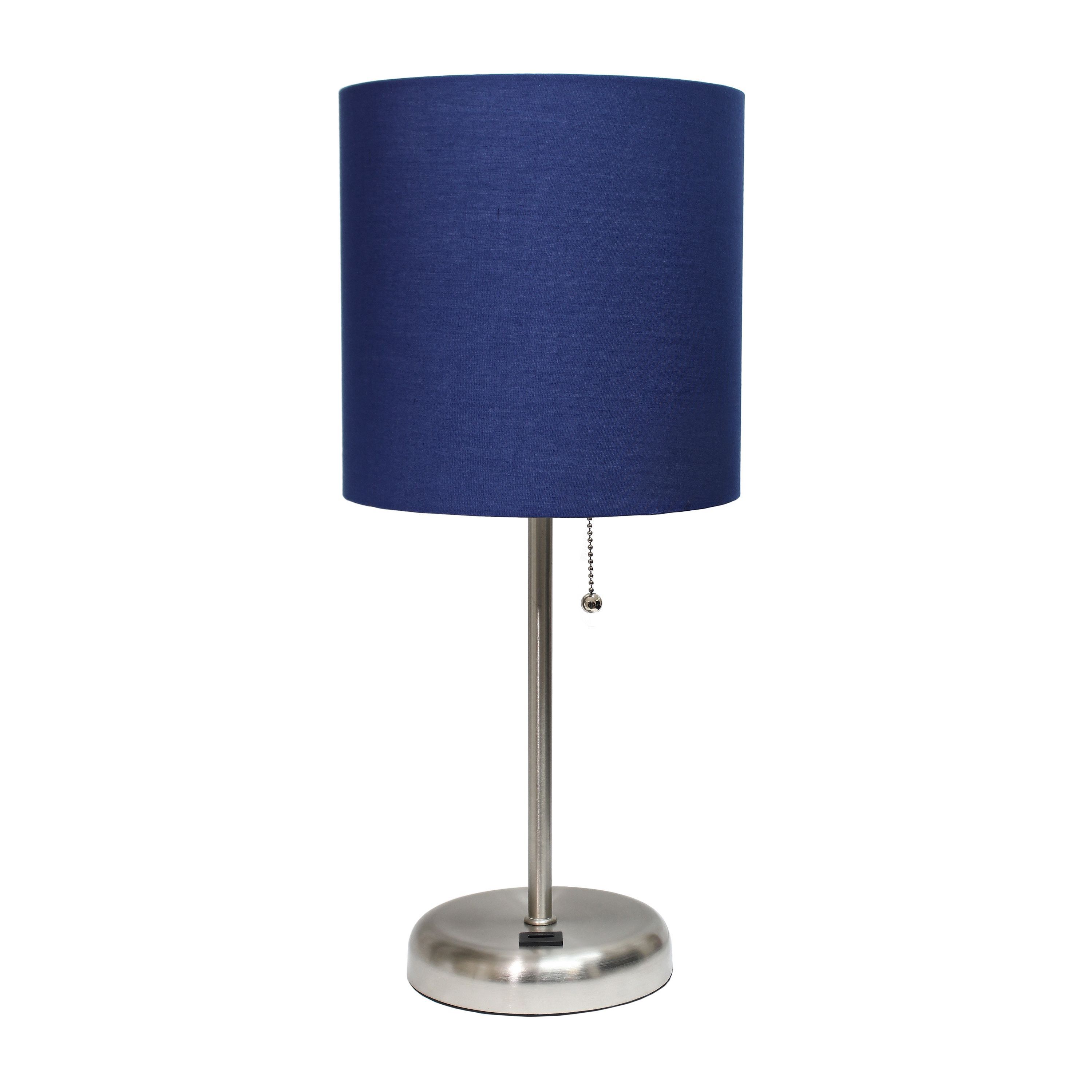 Oslo 19.5" Contemporary Bedside USB Port Feature Standard Metal Table Desk Lamp in White with Gray Drum Fabric Shade