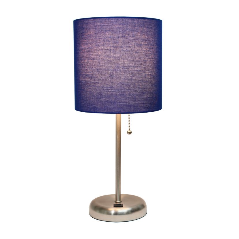 Oslo 19.5" Contemporary Bedside USB Port Feature Standard Metal Table Desk Lamp in White with Gray Drum Fabric Shade