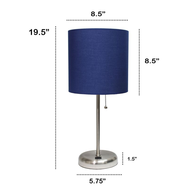 Oslo 19.5" Contemporary Bedside USB Port Feature Standard Metal Table Desk Lamp in White with Gray Drum Fabric Shade