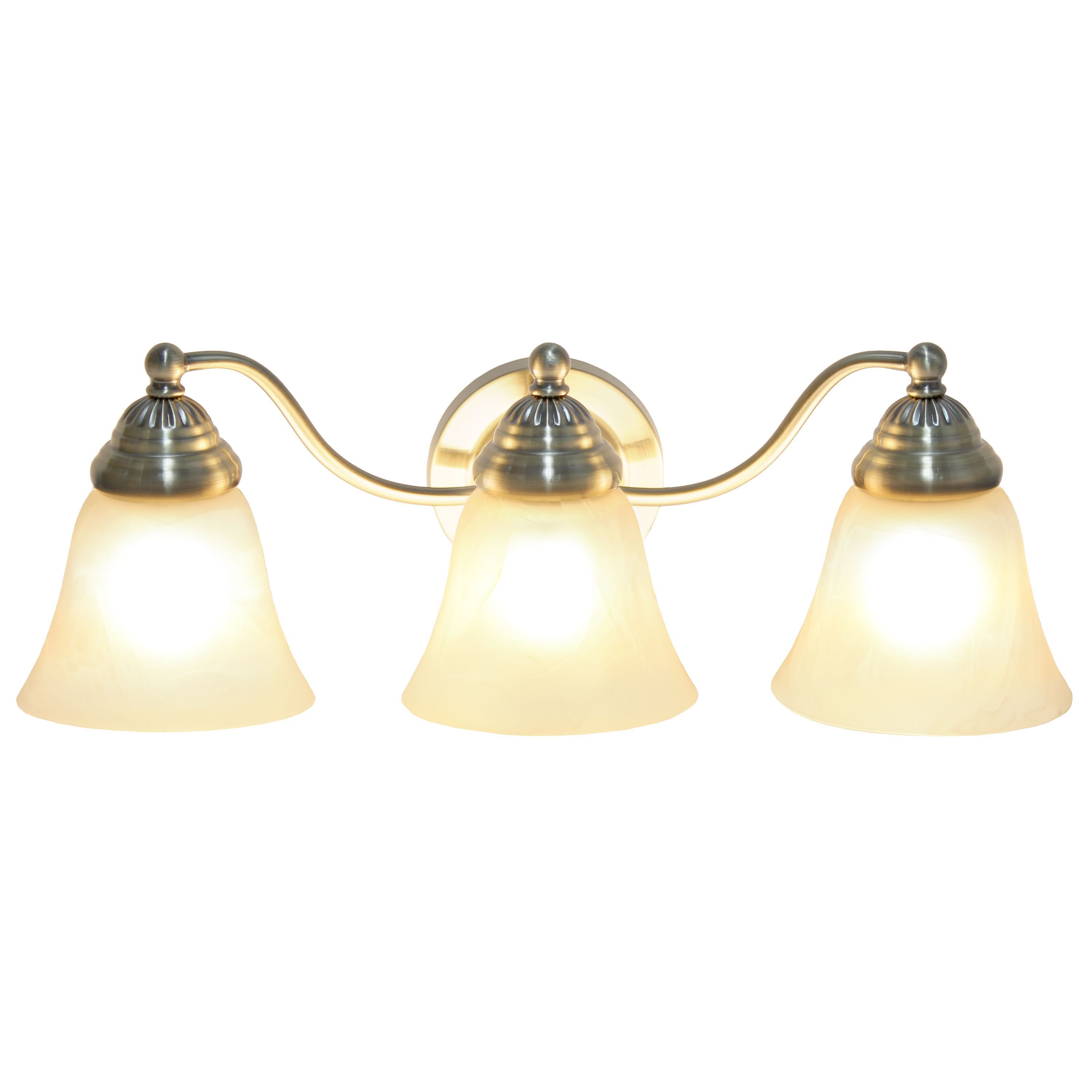 Essentix Traditional Three Light Curved Metal and Alabaster White Glass Shade
