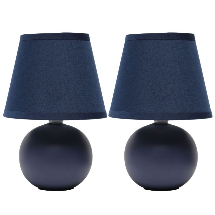 Nauru 8.66" Traditional Petite Ceramic Orb Base Bedside Table Desk Lamp Two Pack Set with Matching Tapered Drum Fabric Shade