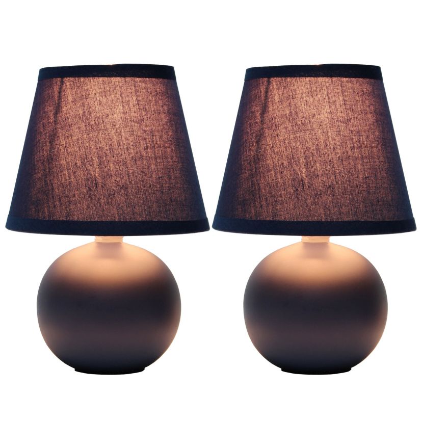 Nauru 8.66" Traditional Petite Ceramic Orb Base Bedside Table Desk Lamp Two Pack Set with Matching Tapered Drum Fabric Shade