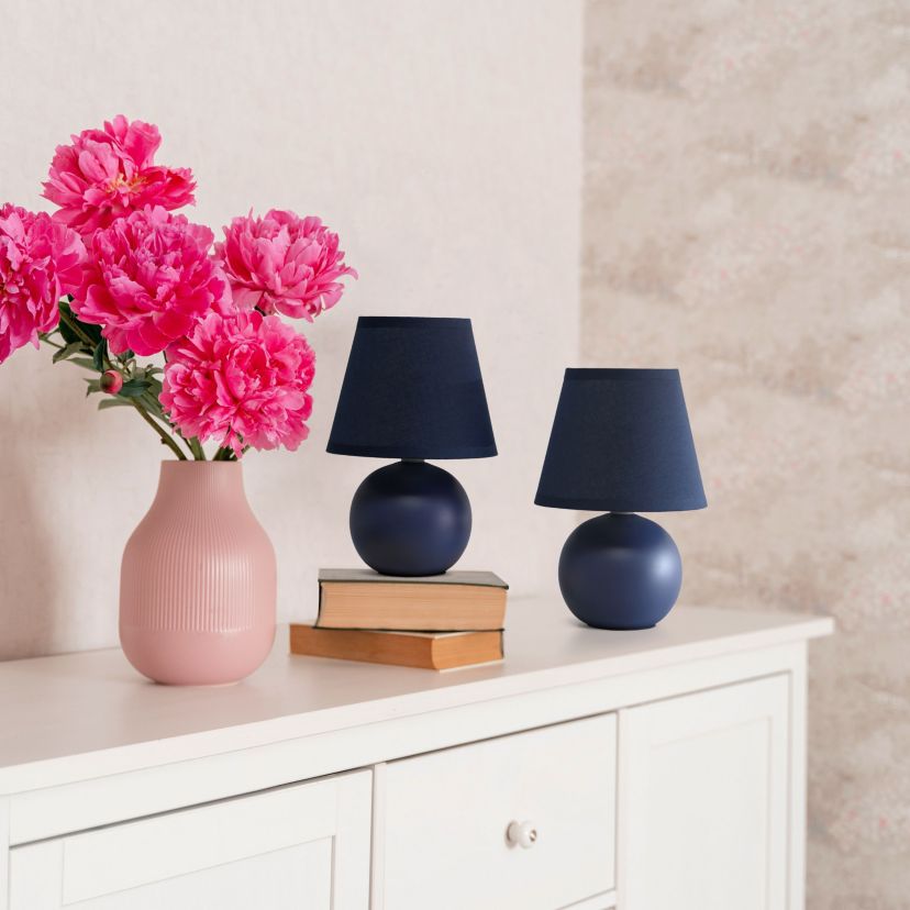 Nauru 8.66" Traditional Petite Ceramic Orb Base Bedside Table Desk Lamp Two Pack Set with Matching Tapered Drum Fabric Shade