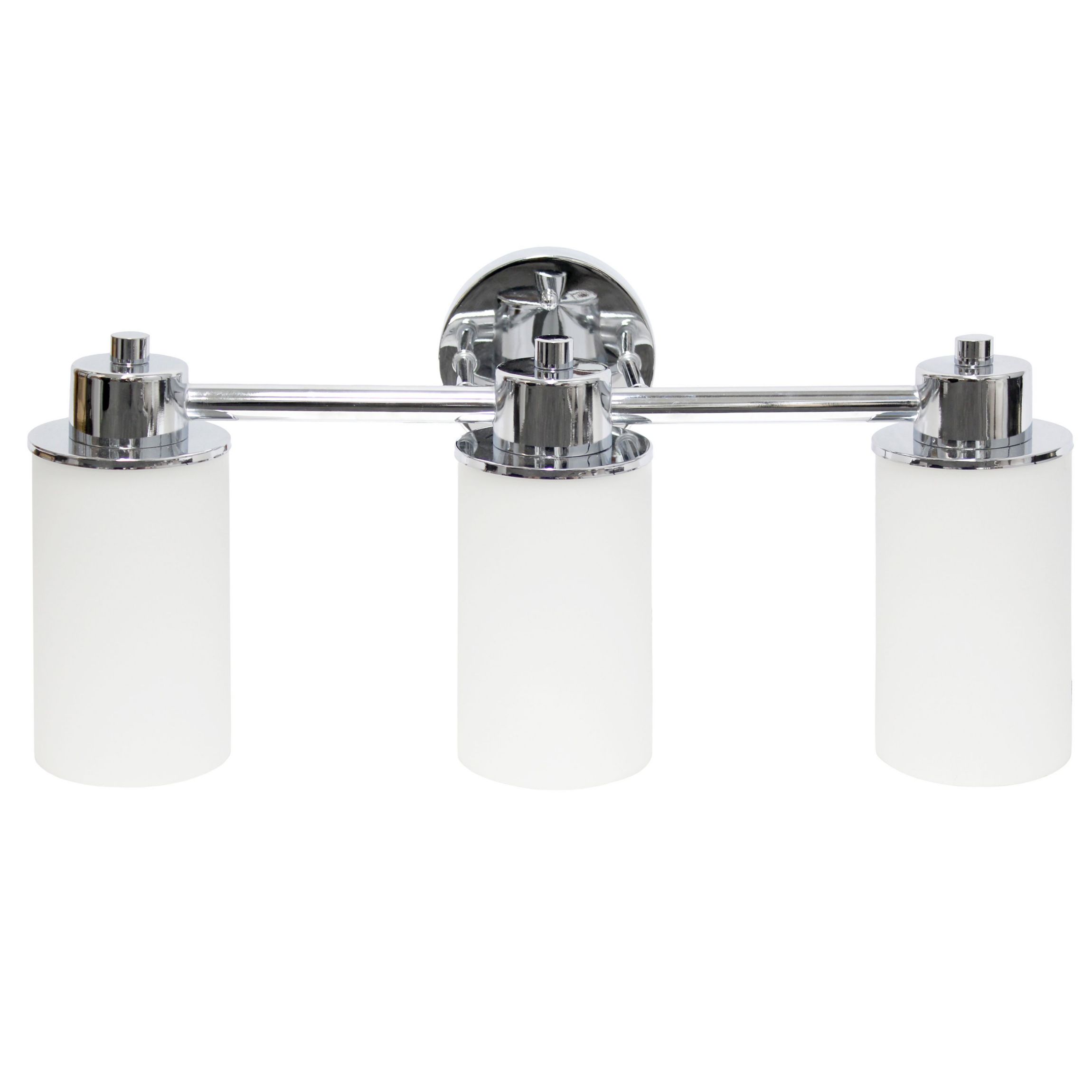 Essentix Contemporary Three Light Metal and Opaque White Glass Shade Vanity Uplight Downlight Wall Mounted Fixture with Round Backplate